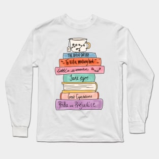 Classic books stack and tea Long Sleeve T-Shirt